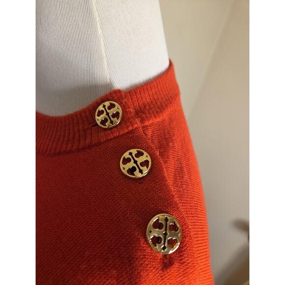 Tory Burch 100% Merino Wool Jewel Button Red Sweater Bell Sleeve Women's M - Picture 6 of 11